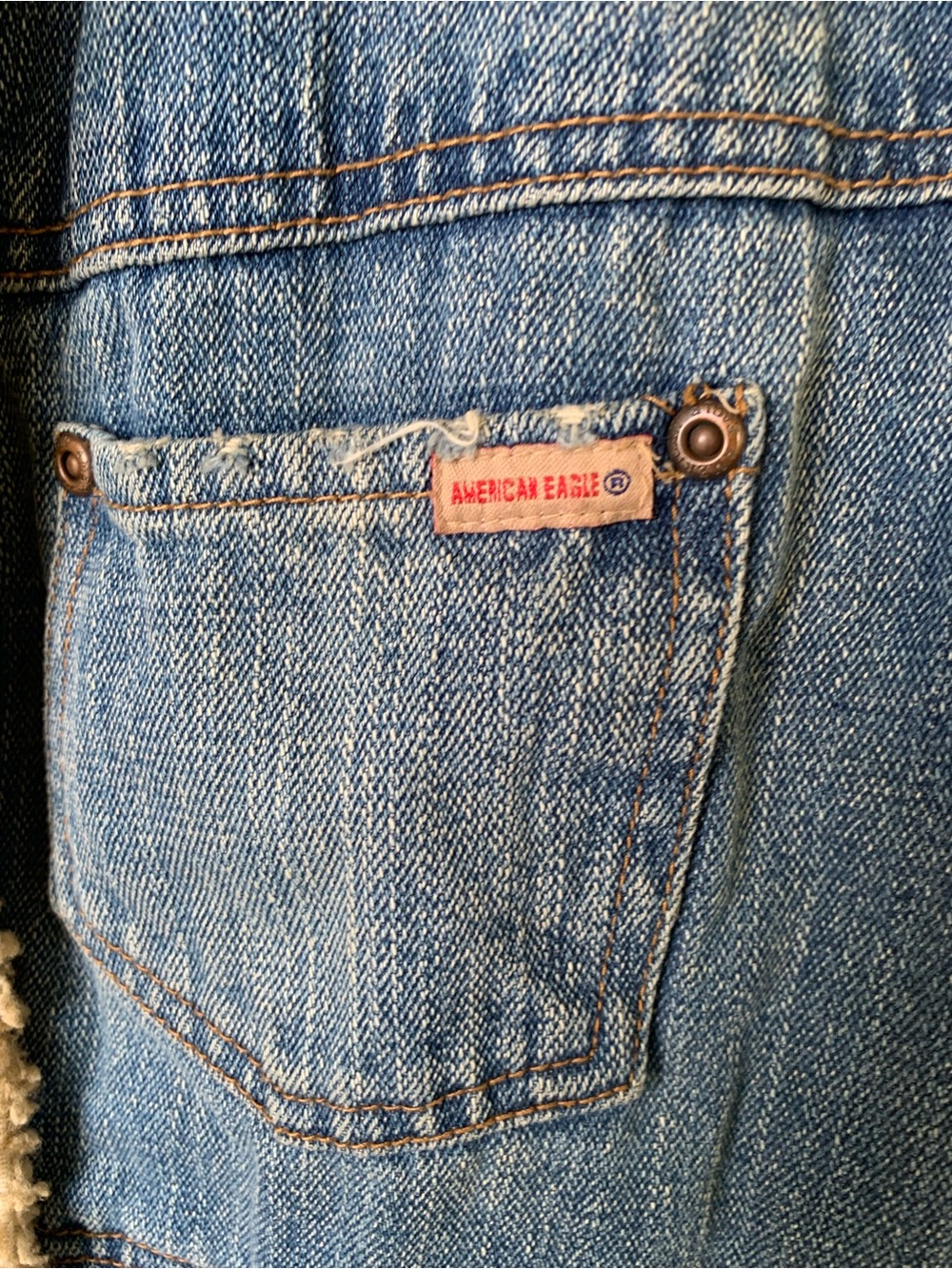 Vintage American Eagle Sherpa Lined Denim Jacket Womens Snap Buttons 90s Trucker - Picture 5 of 11